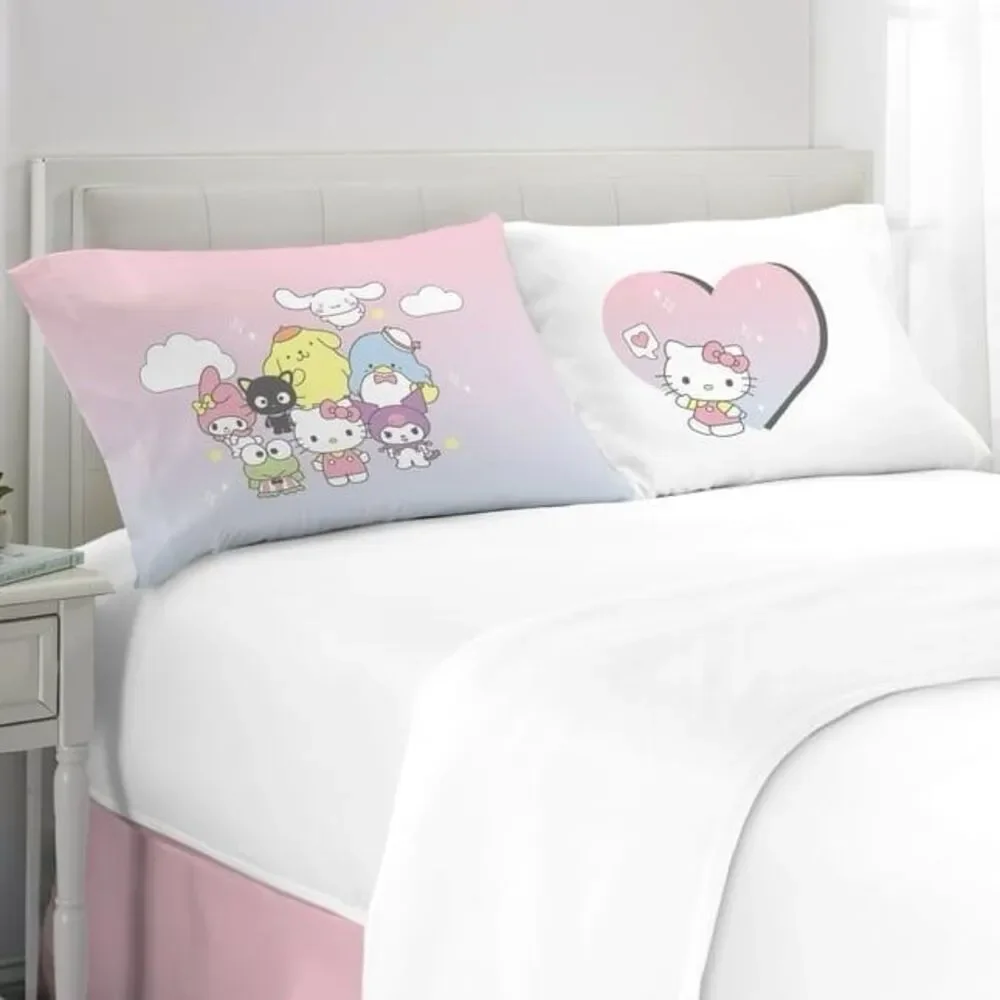 Sanrio Hello Kitty and Friends Pink White Reversible Silky Satin Pillowcase